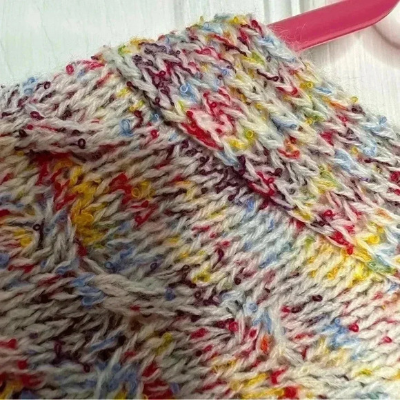 Time And True Cable  Knit Sweater V-Neck White/Multicoloured Size Large - Picture 4 of 16